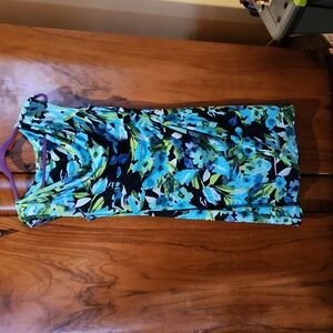 Lauren Ralph Lauren sleeveless blue and green floral print dress size 14
